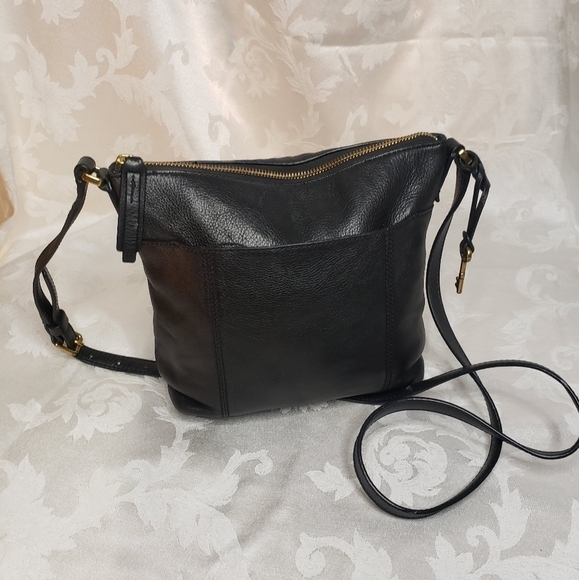 Vintage Fossil Black Leather Crossbody Style Handbag‎ - Picture 1 of 7